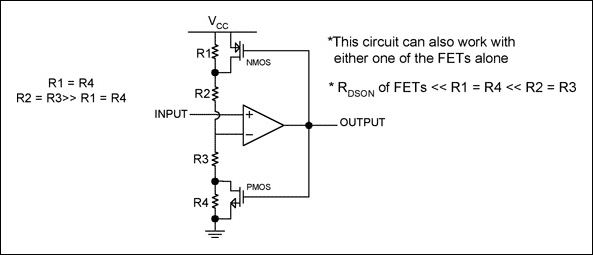 圖7. 通過外部MOSFET和電阻構成滯回電路